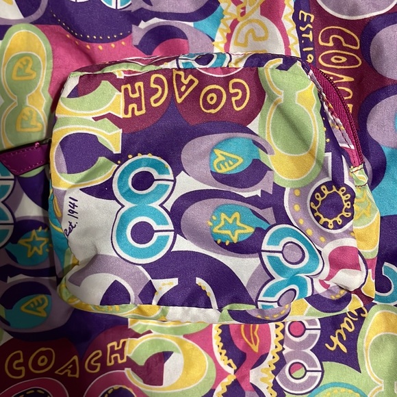 Like new! RARE! Coach Poppy Glam Sis Signature Packable Nylon Tote Bag 62112 - Picture 3 of 10